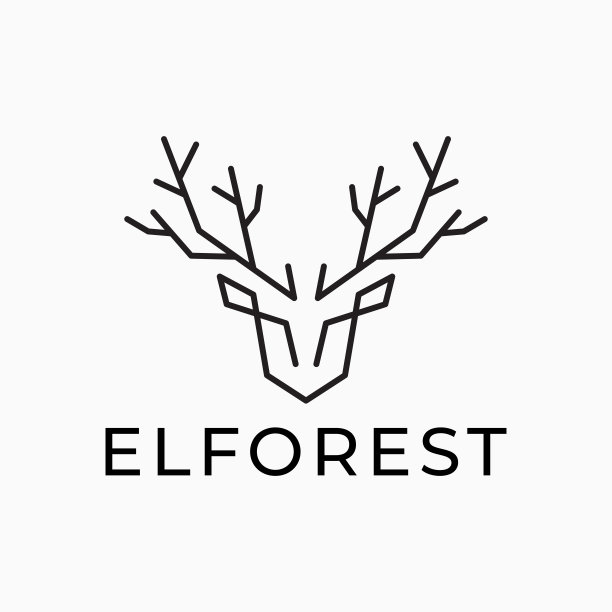 标志抽象头鹿和号角分支精灵森林品牌理念简单轮廓形状图片下载