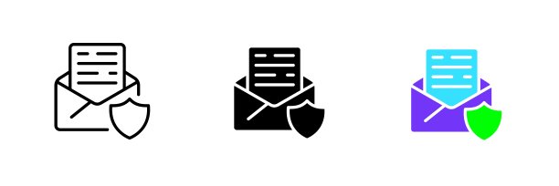 带盾牌的信。秘密通信，信息，邮件，个人资料保护，个人信息，隐私。矢量集图标在直线，黑色和彩色风格隔离在白色背景图片下载