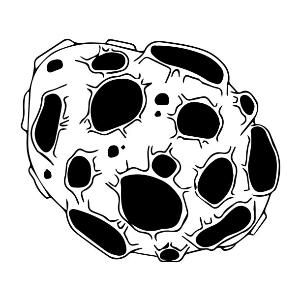 有陨石坑的小行星。空间对象。行星，陨石，月球。探索开放空间。矢量黑白插图上的白色背景。图片下载