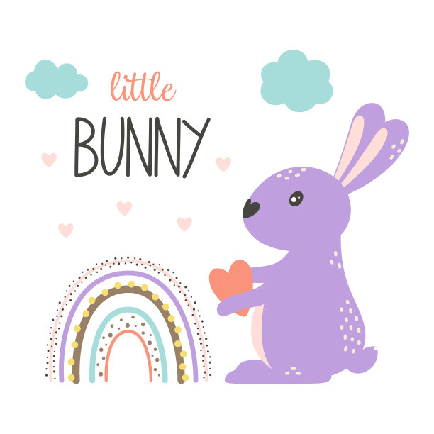 矢量插图与可爱的兔子和彩虹图片下载