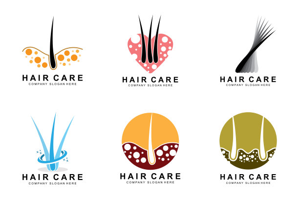 头发护理标志，头皮层设计，健康沙龙品牌插图图片下载