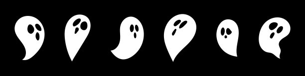 万圣节即将来临，幽灵卡通形象即将登场。手绘插图。矢量隔离在黑色背景上。图片下载