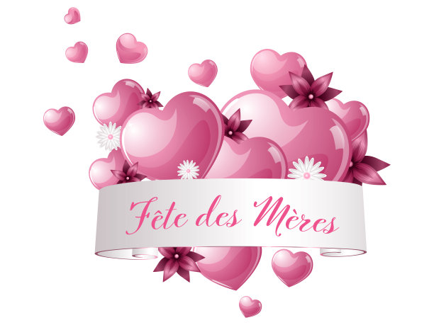 法国母亲节的粉红色心形横幅-庆祝设计图片下载