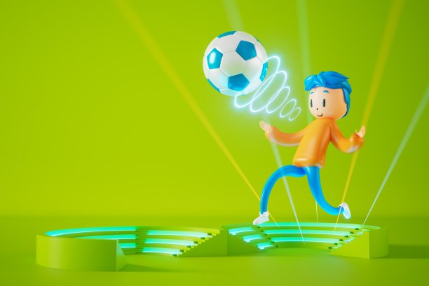 动作卡通3d人物。男孩在运动。3 d插画家。丰富多彩的人体设计。快乐的脸。运动对象渲染。健身活动。健康的概念。复制空间背景。足球图片下载
