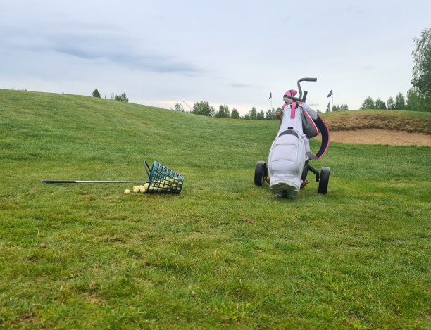 高尔夫球车内备有专业的高尔夫器材，球场内备有球桶图片下载