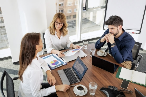 一群商务人士在会议室开会的镜头图片下载