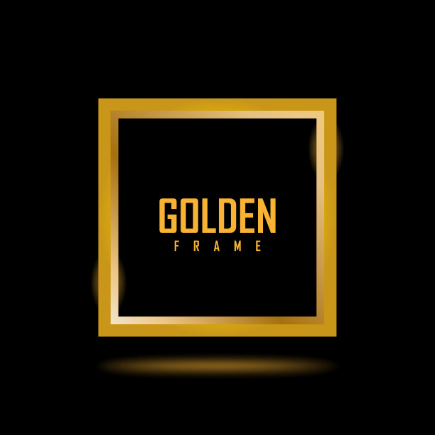 金色方框的图片在黑色背景。图片、绘画、卡片或照片的空白空间。三维现实的现代矩形模板矢量插图。简单的黄金对象模型图片下载