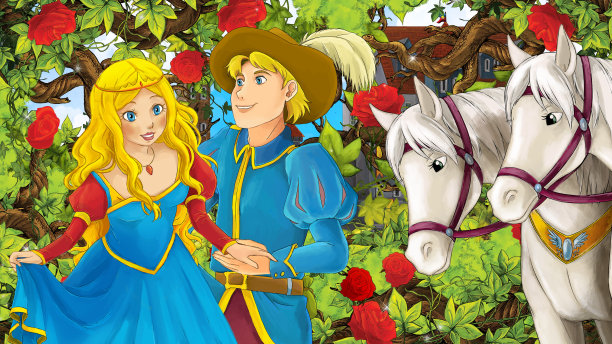 卡通小品场景与王子和公主花园图片下载