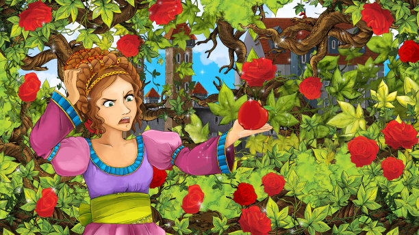 花园公主的卡通小品场景-儿童插画图片下载