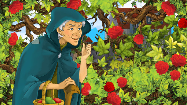 卡通素描场景与公主在花园插图图片下载