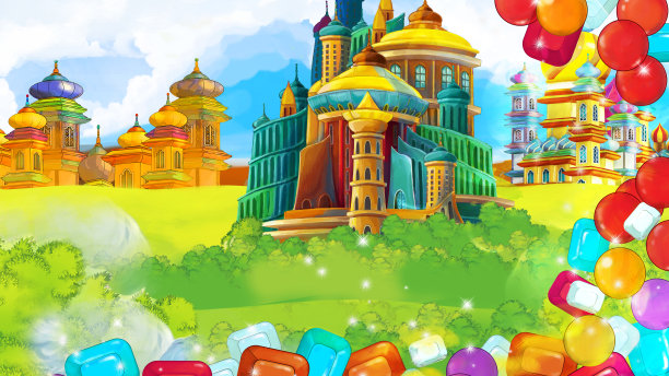 卡通场景与美丽的中世纪城堡图片下载