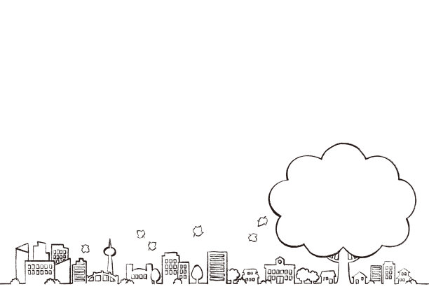 用粉笔绘制的城市景观生态背景插图。图片下载