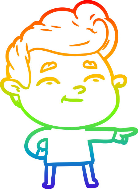 指向快乐卡通男人的彩虹渐变线条画图片下载
