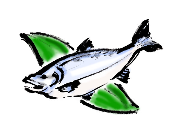 手绘日本剪贴艺术的鲑鱼日本剪贴艺术图片下载