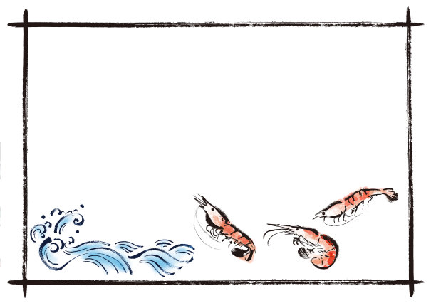 日式框架，虾和波浪，有边缘图片下载