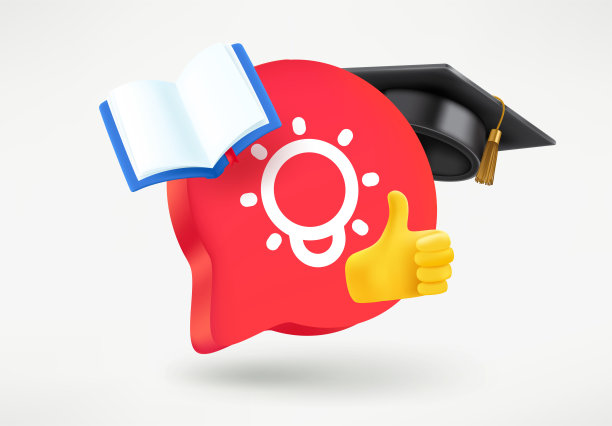 言语云与灯泡，手，帽子和书。三维矢量插图图片下载