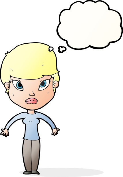 卡通女人与思想泡泡耸肩图片下载