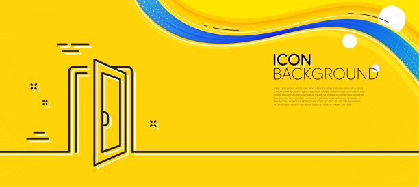 开门线图标。入口门牌。最小线黄色横幅。向量图片下载