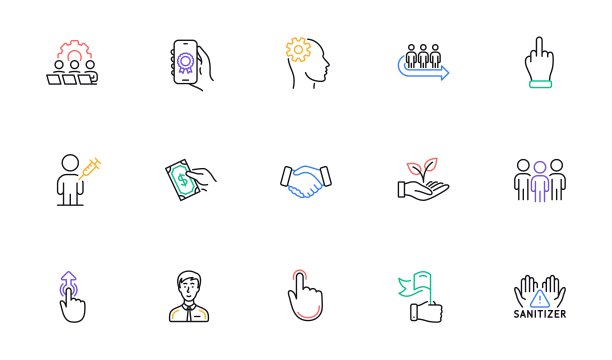 奖励APP，帮助之手和点击手势线性图标，网站设计矢量素材图片下载