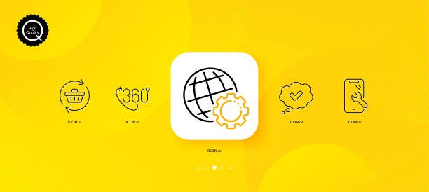 智能手机维修审核与地球极简线条图标矢量图图片下载