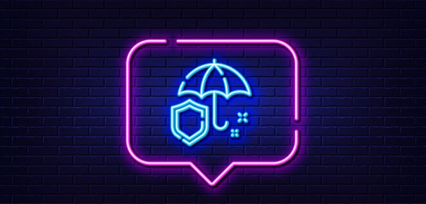 雨伞线性图标。防雨标志。霓虹灯对话气泡矢量素材图片下载