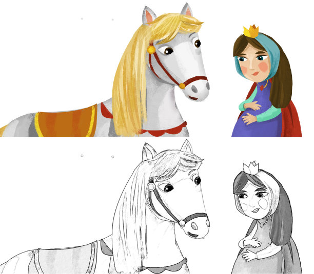 卡通公主女王与她的朋友马插图图片下载