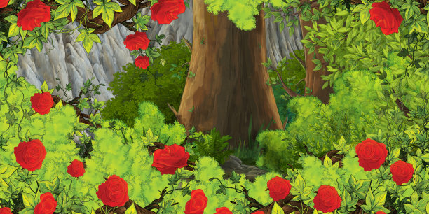 卡通夏天的场景与路径在森林-没有人在现场-为儿童插图图片下载