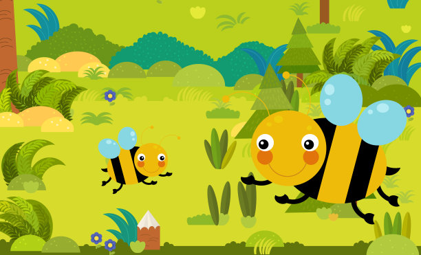 卡通场景与不同的欧洲动物在森林插图图片下载