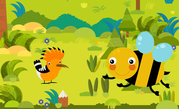 卡通场景与不同的欧洲动物在森林插图图片下载