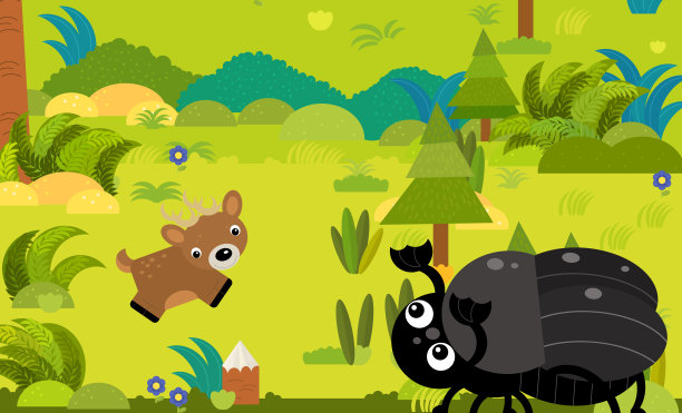 卡通场景与不同的欧洲动物在森林插图图片下载