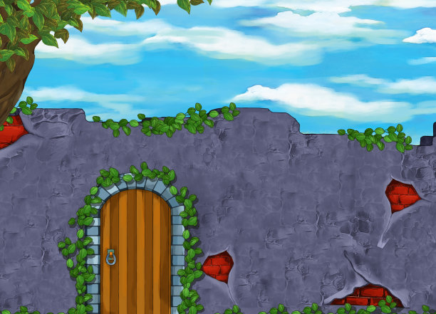 卡通场景，有一些墙和木门图片下载