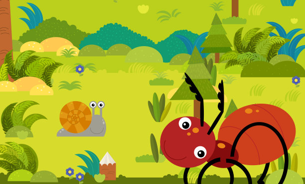 卡通场景与不同的欧洲动物在森林插图图片下载