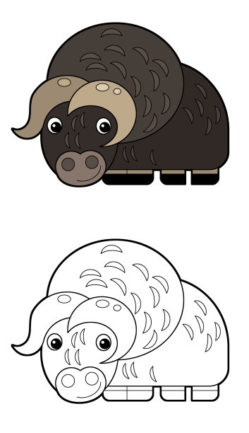 卡通素描快乐农场动物快乐麝牛孤立在白色背景插图图片下载