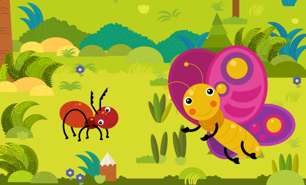 卡通场景与不同的欧洲动物在森林插图图片下载