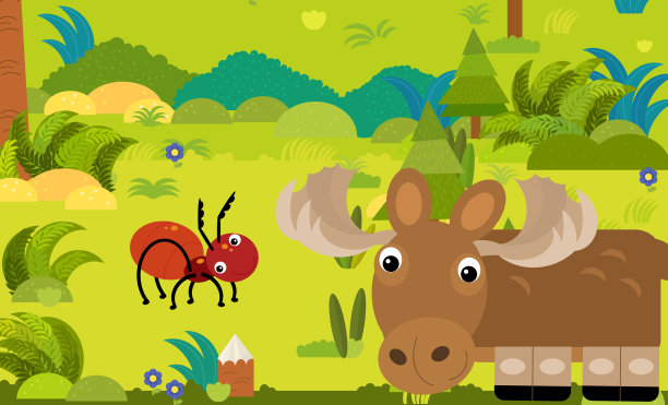 卡通场景与不同的欧洲动物在森林插图图片下载