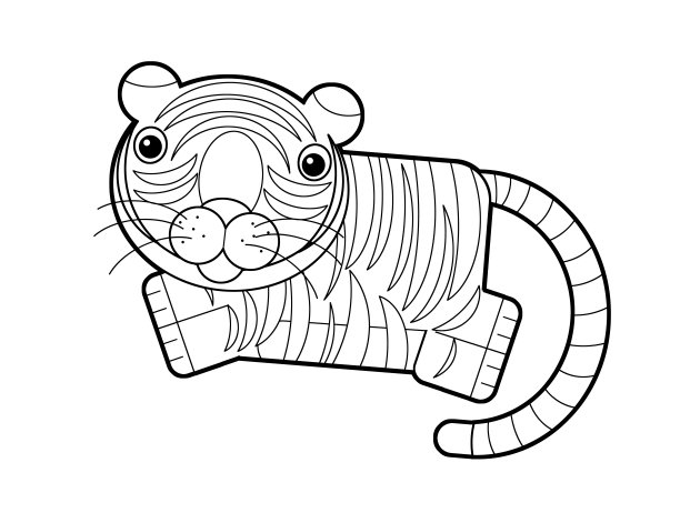 卡通速写本亚洲场景与快乐的猫老虎在白色背景插图图片下载