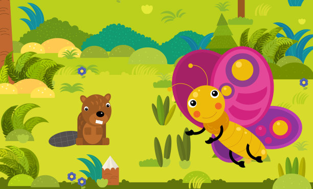 卡通场景与不同的欧洲动物在森林插图图片下载