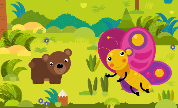 卡通场景与不同的欧洲动物在森林插图图片下载