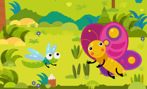 卡通场景与不同的欧洲动物在森林插图图片下载