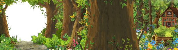 卡通夏季场景，森林中的草地为儿童插图图片下载