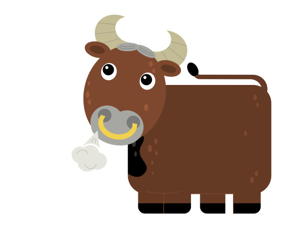 卡通快乐农场动物开朗的公牛孤立在白色背景插图图片下载