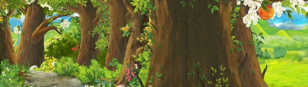 卡通夏季场景，森林中的草地为儿童插图图片下载