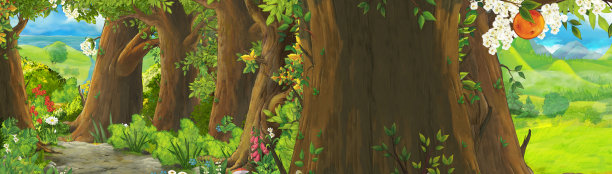 卡通夏季场景，森林中的草地为儿童插图图片下载