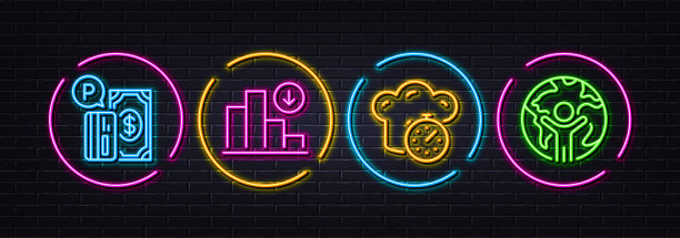 递减图，停车付款和烹饪定时器最小线图标。对于web应用程序，打印矢量图片下载