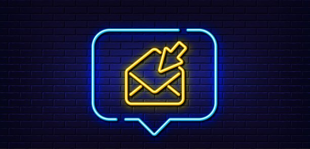 打开邮件线性图标，查看消息信函符号，霓虹灯语音气泡矢量图图片下载