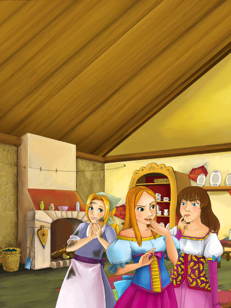 卡通场景与公主女巫在厨房插图图片下载