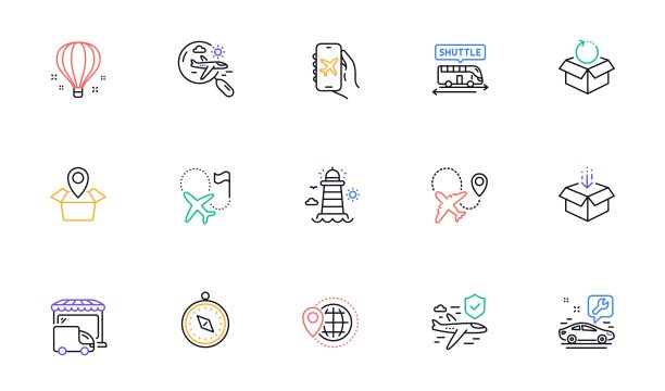 得到盒子，飞机和送货卡车线图标的网站，打印。为设计。向量图片下载