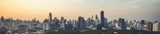 美丽的日落城市景观和大都市中心的高层建筑。市中心商业区全景。图片下载