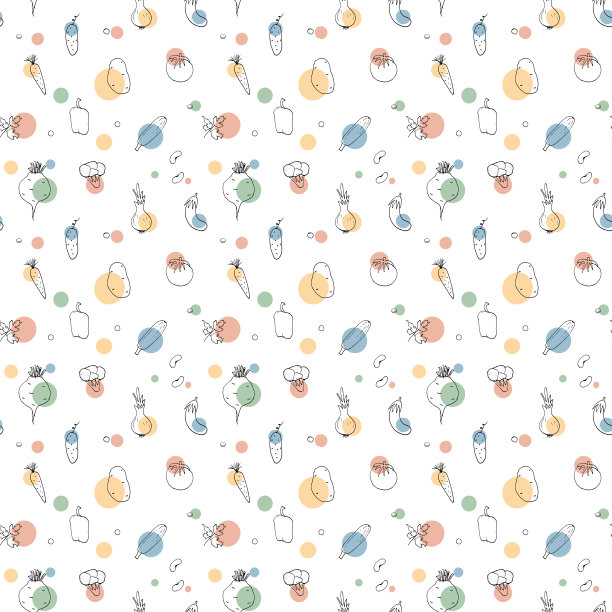 蔬菜花纹无缝。素食健康生物食品背景，素食有机生态产品辣椒，番茄，黄瓜，胡萝卜，土豆，鳄梨，豆类和豌豆。矢量图图片下载