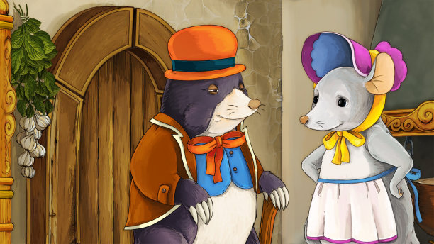 卡通场景与鼹鼠啮齿动物和老鼠附近的农舍插图图片下载